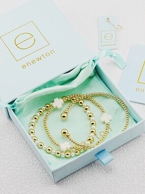Enewton 3-piece gold beaded with white cross bracelet set
